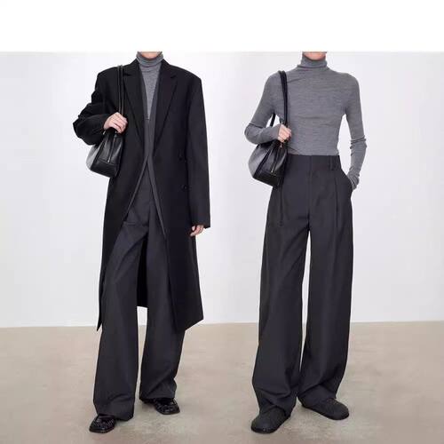 ROW 极简小众2025春秋嵿级敲细精纺羊毛显瘦显高连腰微弧阔腿神裤