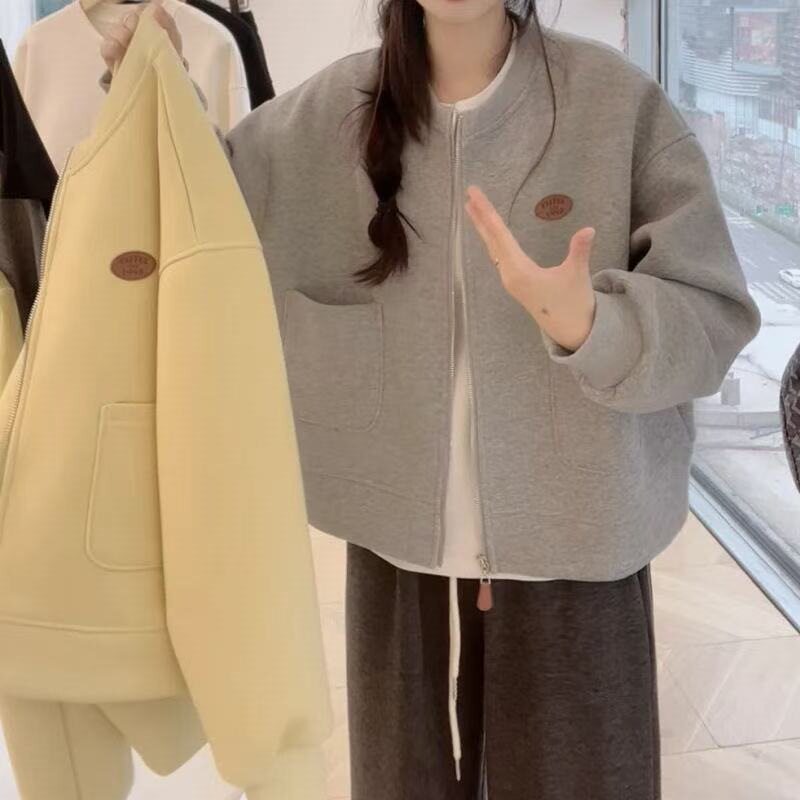韩系胖mm300斤学院风棒球服外套女秋冬减龄设计感加厚上衣ins