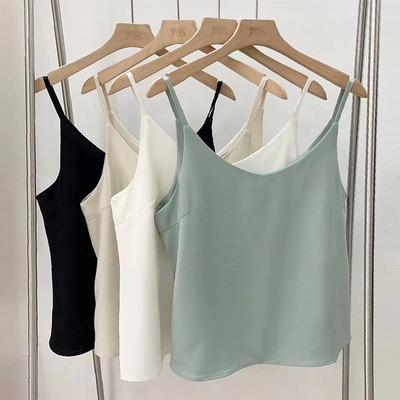 梵客FANKE吊带V领雪纺绸缎纯色打底修身背心女百搭潮2024内搭垂感