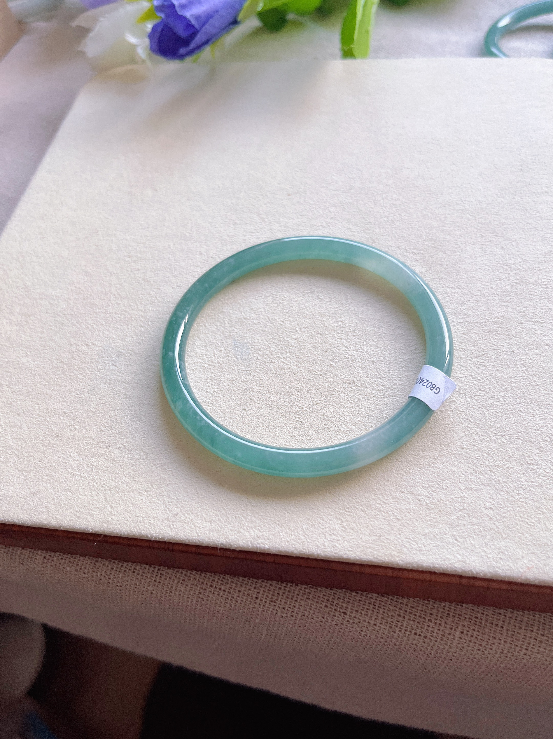 天然A货翡翠手镯冰蓝水小圆条玉镯子女款玉石珠宝