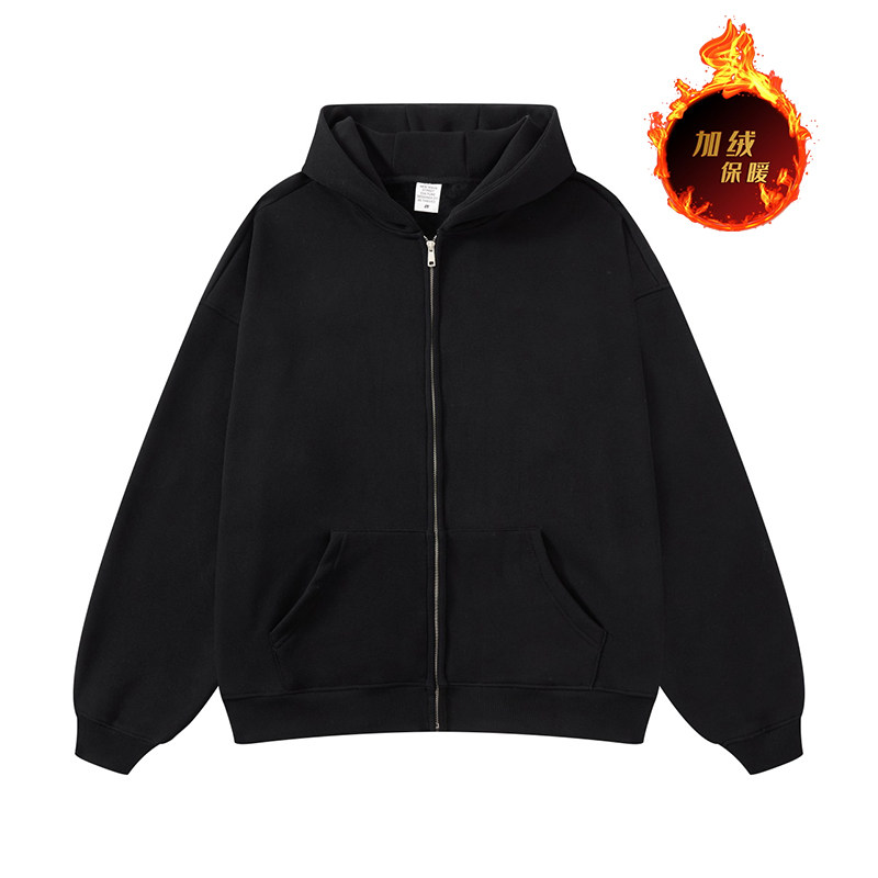 爆款无帽绳开衫 抖音得物品质二开480克加绒加厚连帽卫衣外套WS15