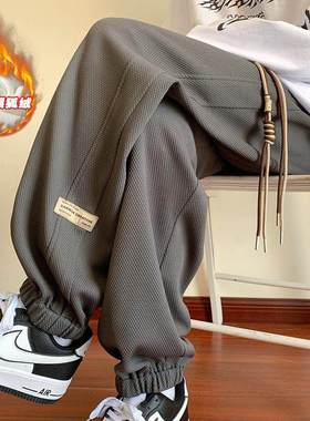 港风保暖银狐绒字母贴标束脚卫裤男休闲长裤K1049J加绒