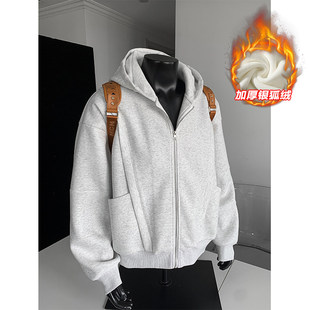 现货1w件华棉480g加厚宽松卫衣外套男银狐绒W5408J加绒