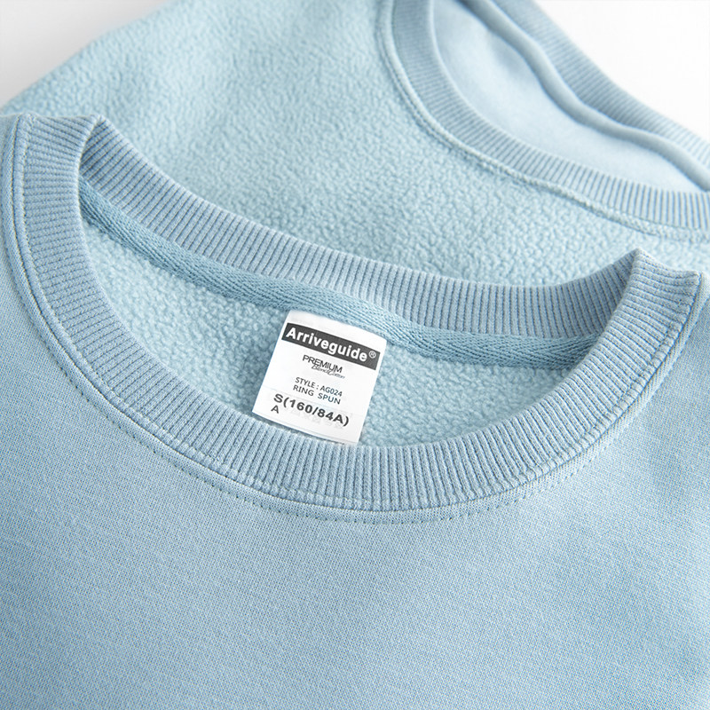 남성과 여성을위한 400G 헤비급 순수 코튼 비 포화 헤이즈 블루 솔리드 컬러 벨벳 운동복 두꺼운 따뜻한 스포츠 루즈 탑