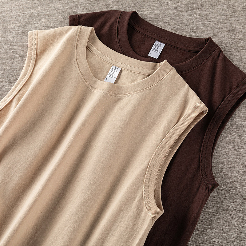 하이 엔드 240G 헤비급 순수 코튼 스포츠 조끼 솔리드 컬러 피트니스 민소매 땀 조끼 남성과 여성을위한 복고풍 모든 경기 탑