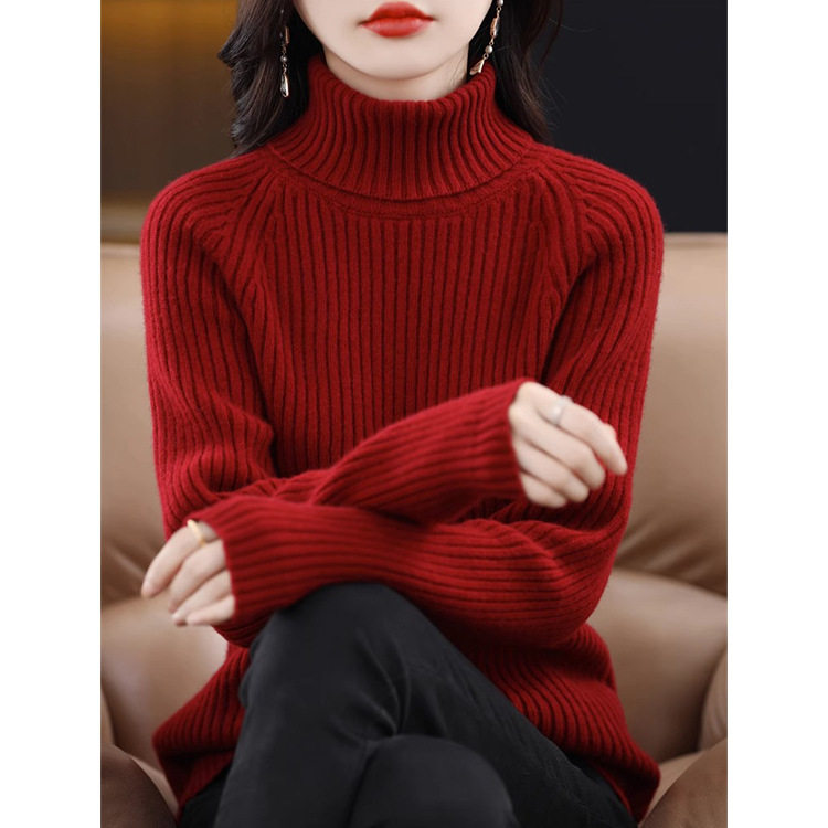 毛衣女高领秋冬2025新款短款宽松纯色内搭长袖加厚女士针织打底衫