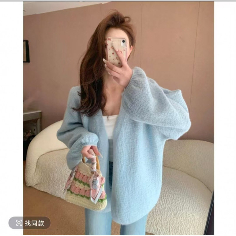 新款韩版宽松慵懒风软糯毛衣外套女春秋冬新款百搭款针织开衫上衣