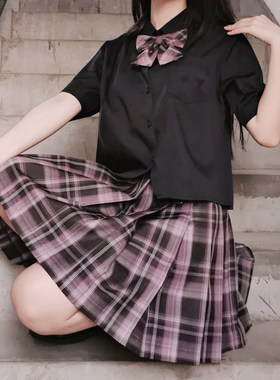 短款风琴褶夏季学生黑白jk制服