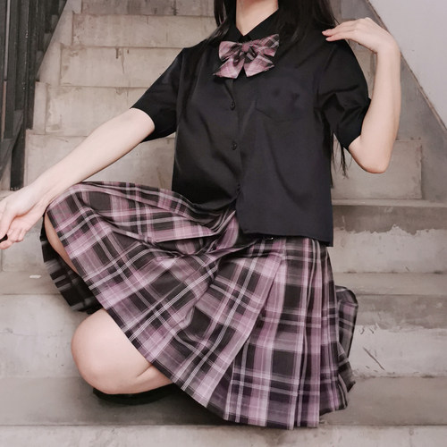 短款风琴褶夏季学生黑白jk制服