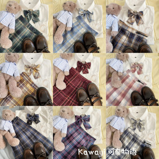 现货【JK制服裙 奔月刺绣】正统格裙沙华青野冰淇淋小熊百褶裙