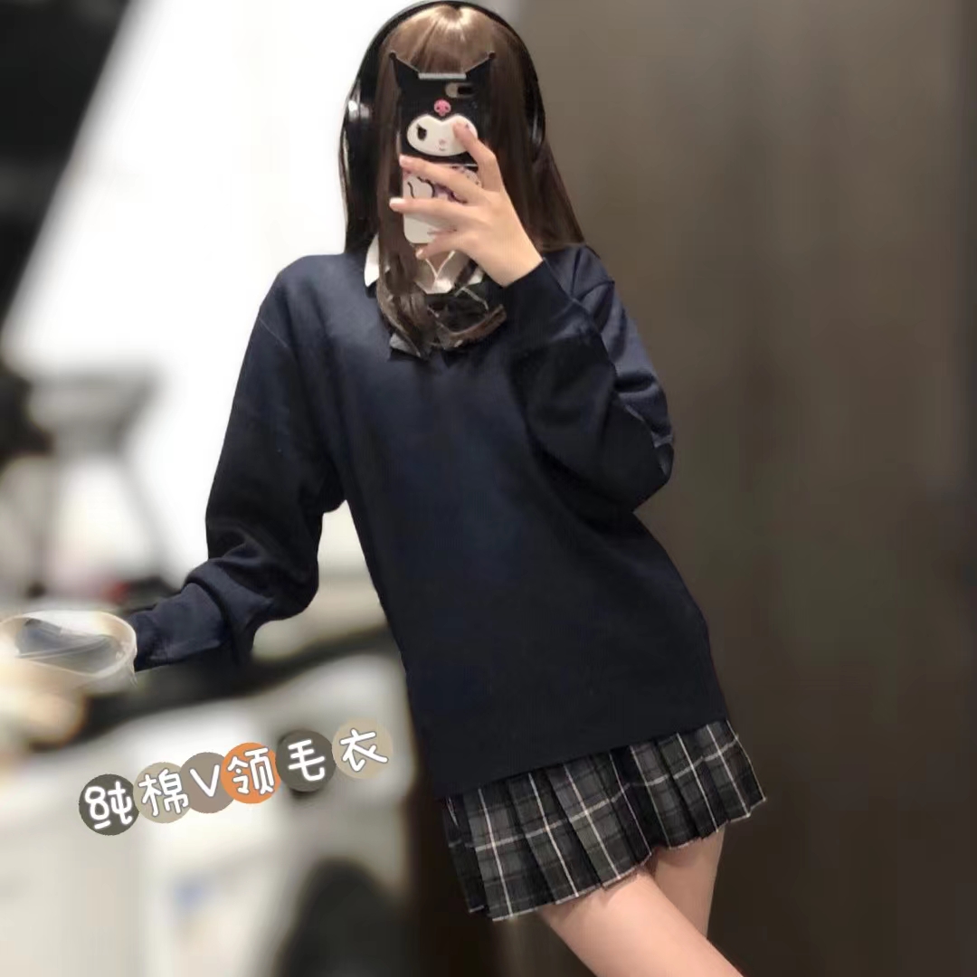 现货＜纯棉针织V领毛衣＞日系JK制服校园风 男女装学生制服班团服 女装/女士精品 毛针织衫 原图主图