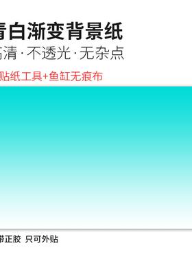 鱼缸背景纸青白渐变蓝白渐变壁纸高清自粘装饰画水族造景草缸贴纸