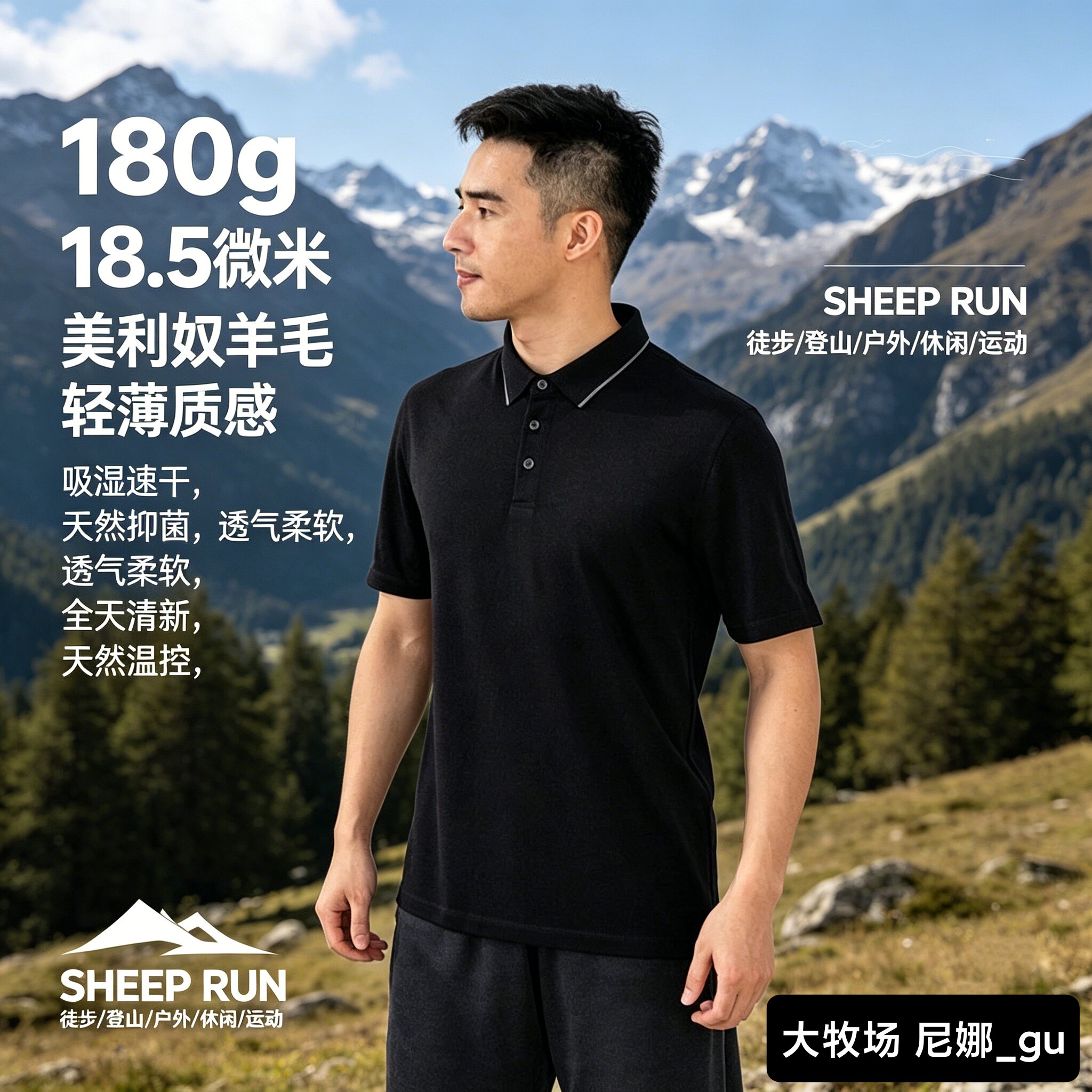 SHEEP RUN大牧场 美利奴羊毛男士商务休闲纯色POLO衫短袖吸湿速干
