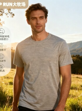 推荐美利奴羊毛撞色户外运动速干男款圆领短袖T恤吸湿排汗速干