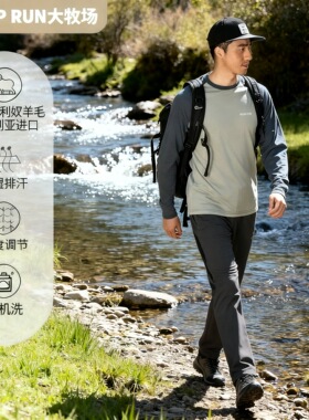 SHEEP RUN大牧场 美利奴羊毛男180g透气插肩长袖户外徒步t恤上衣