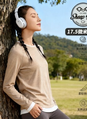 SHEEP RUN大牧场 美利奴羊毛女式假两件撞色圆领长袖T保暖休闲