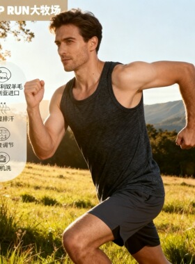 SHEEP RUN大牧场 美利奴羊毛男士罗纹弹力背心运动健身吸湿速干
