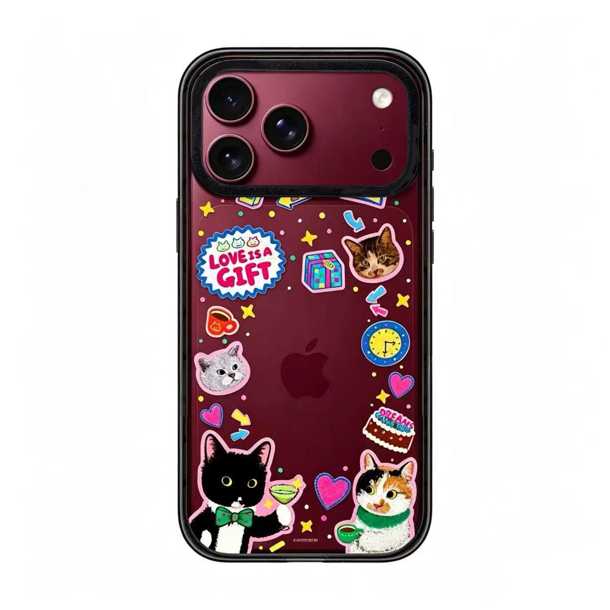 【韩国代购】勃艮第红酒红黑猫牛牛环绕适用iphone18/17promx手机壳苹果16/15pro防摔壳苹果14/13磁吸Magsafe
