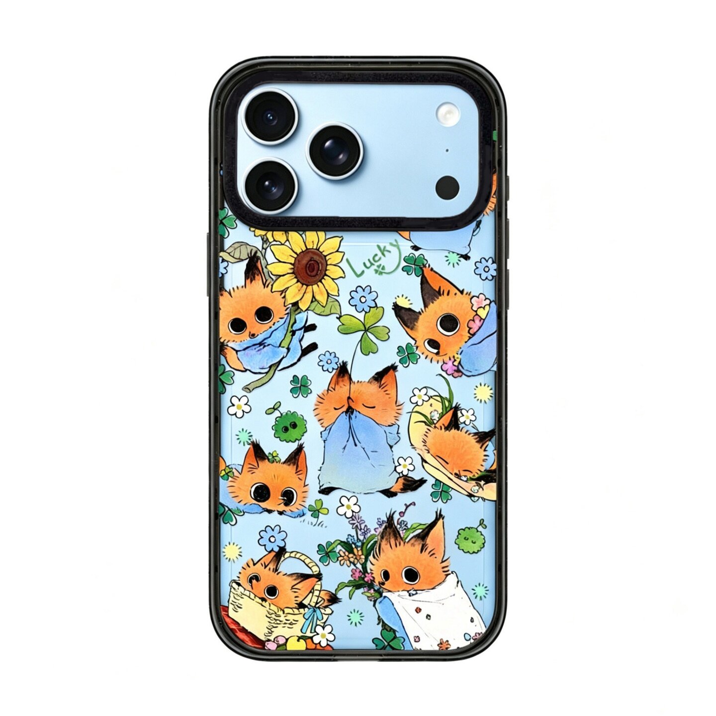 【韩国代购】新款浅蓝四叶草狐狸适用iphone18/17promx手机壳苹果16/15pro防摔外壳苹果14/13磁吸Magsafe高级