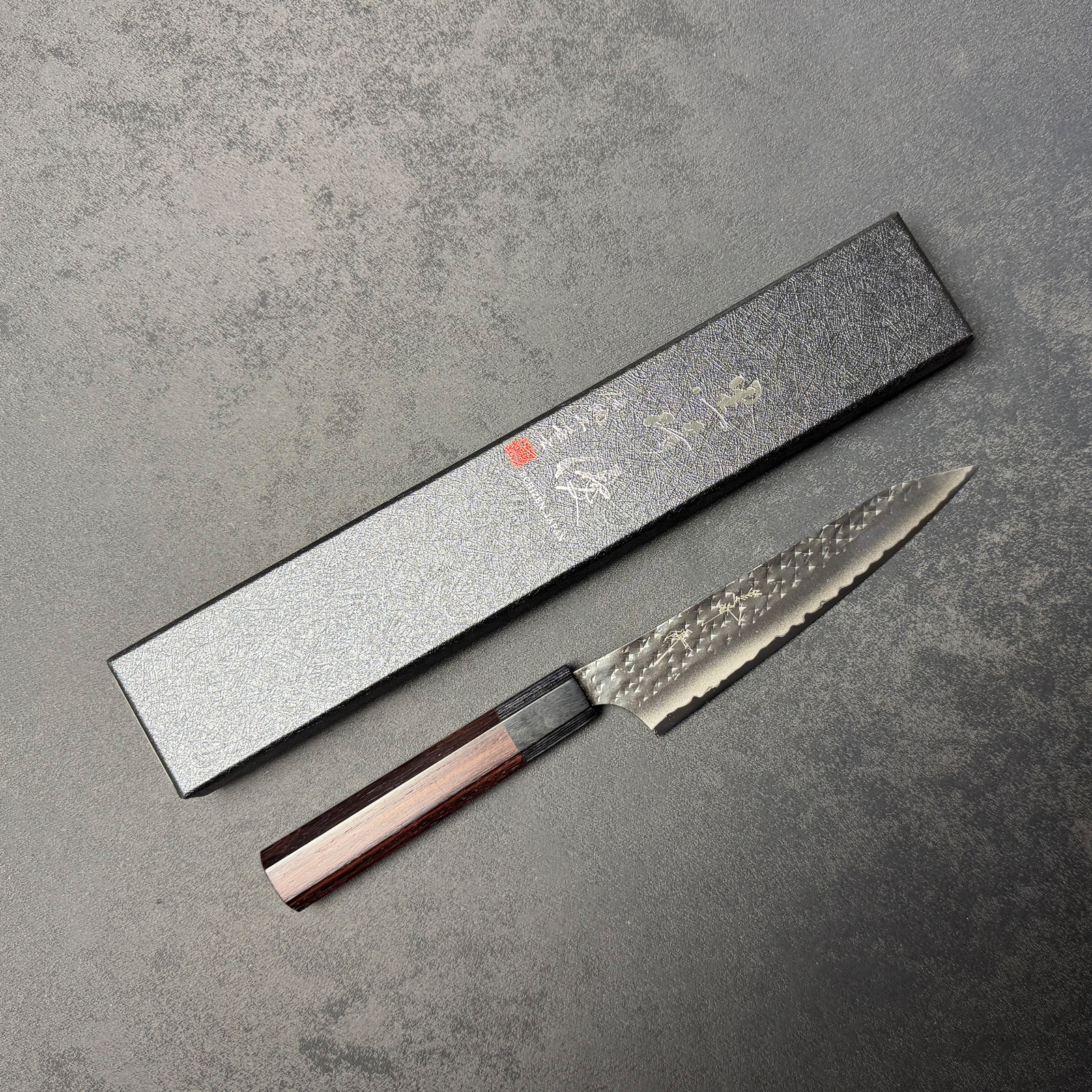 黑崎优 黑闪光系列 超青黑打锤纹150mm多功能小刀 日本厨刀