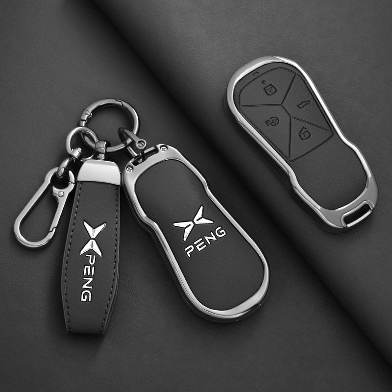 适用小鹏p7钥匙套p5车g3i壳g6车新款金属皮质汽车g9扣车钥匙包