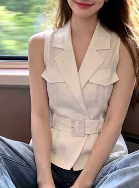 极简风V领马甲女2026年夏季新款白色收腰显瘦气质背心高级感上衣
