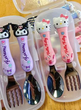 卡通防摔库洛米美乐蒂玉桂狗儿童勺叉套装304不锈钢宝宝吃饭餐具