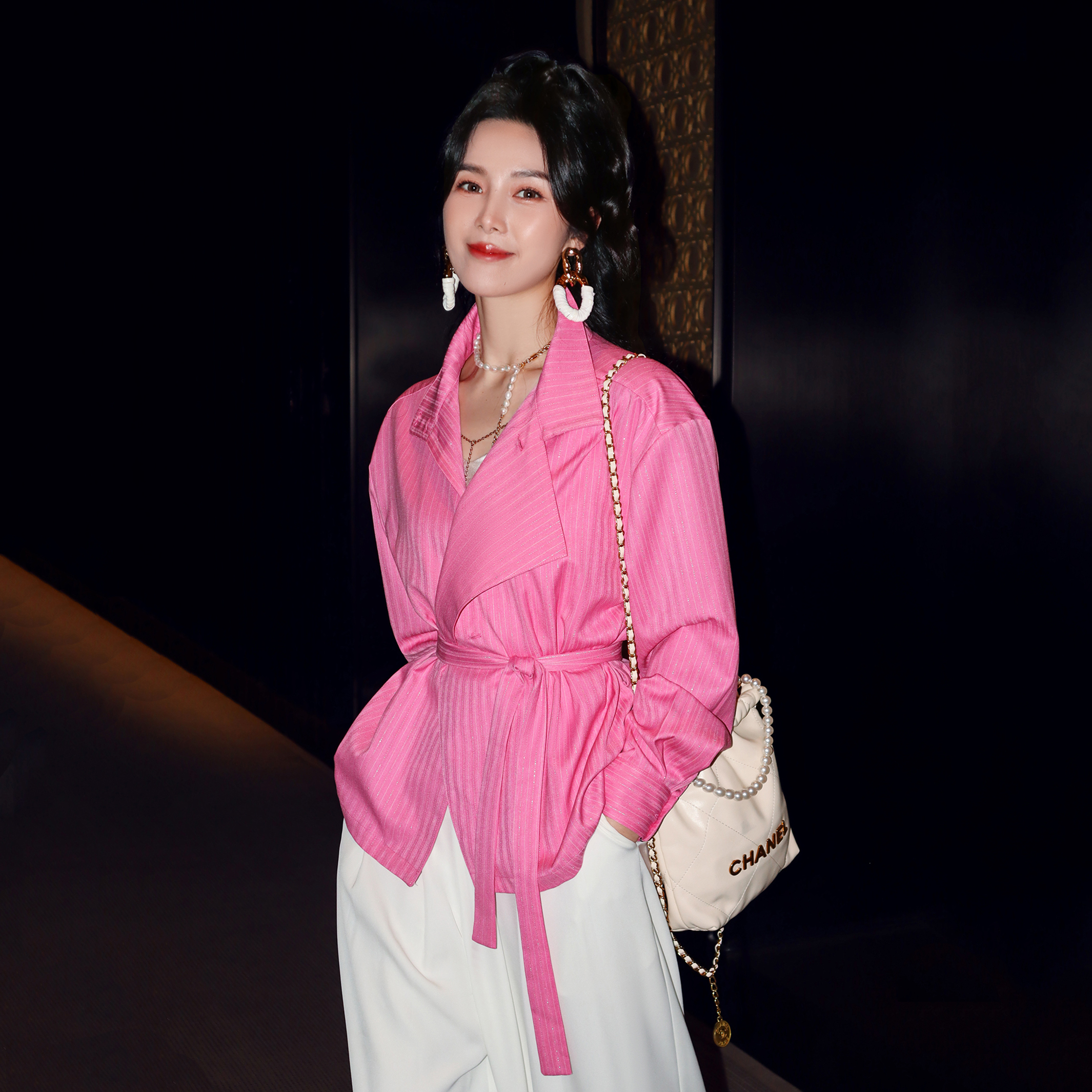 条纹设计宽松显瘦亮丝风衣衬衫