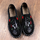 夏季 男款 透气软底刺绣一脚蹬耐磨工地工作休闲 老北京布鞋 2026新款