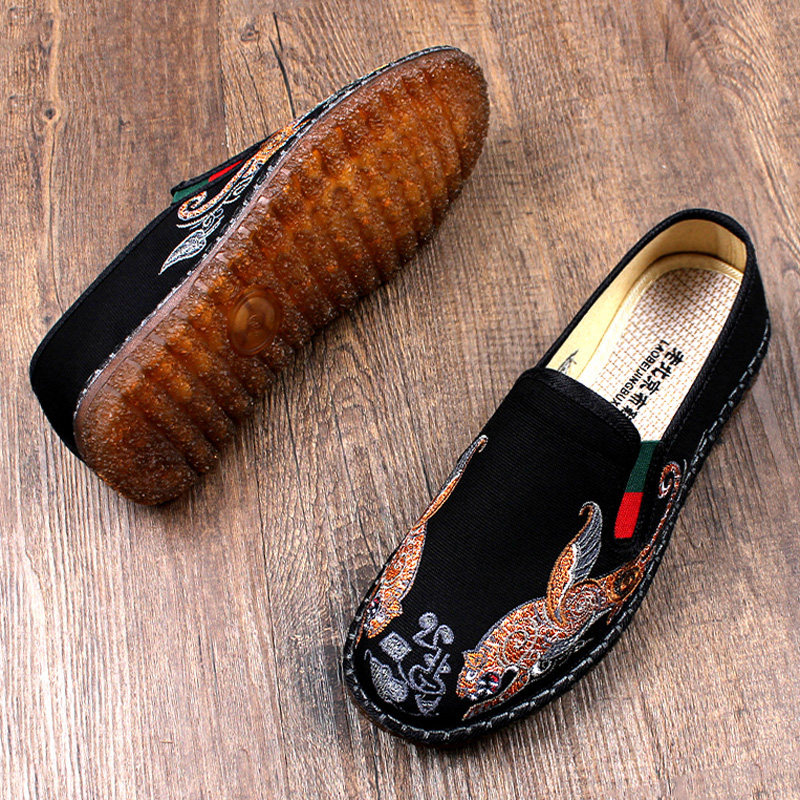 新款老北京布鞋男手工牛筋底一脚蹬夏季透气软底耐磨防滑刺绣开车