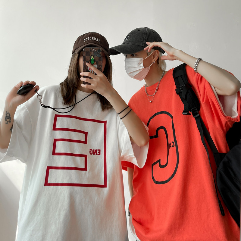 22夏季新款克莱因蓝T恤短袖港风中性情侣印花纯棉Z01,男装T恤,星座805 (原301D-3)