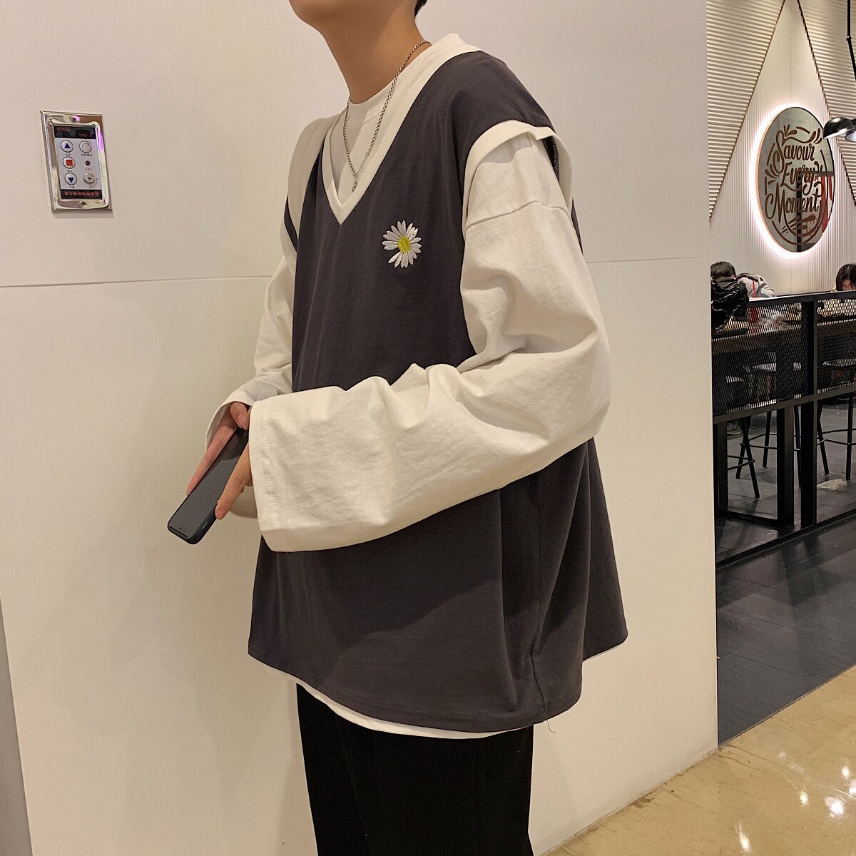 小雏菊两件套情侣长袖上衣XZ301D-3-T01,男装T恤,星座805 (原301D-3)