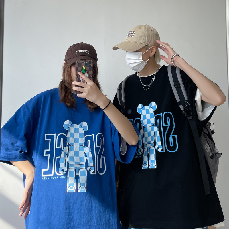 22夏季新款克莱因蓝T恤短袖港风中性情侣印花纯棉Z02图片