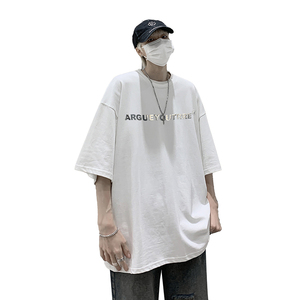 美式复古金属亮片设计立体印花260克重磅不透T恤DD123-P3558图片