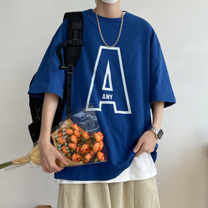 22夏季新款克莱因蓝T恤短袖港风中性情侣印花纯棉Z01图片