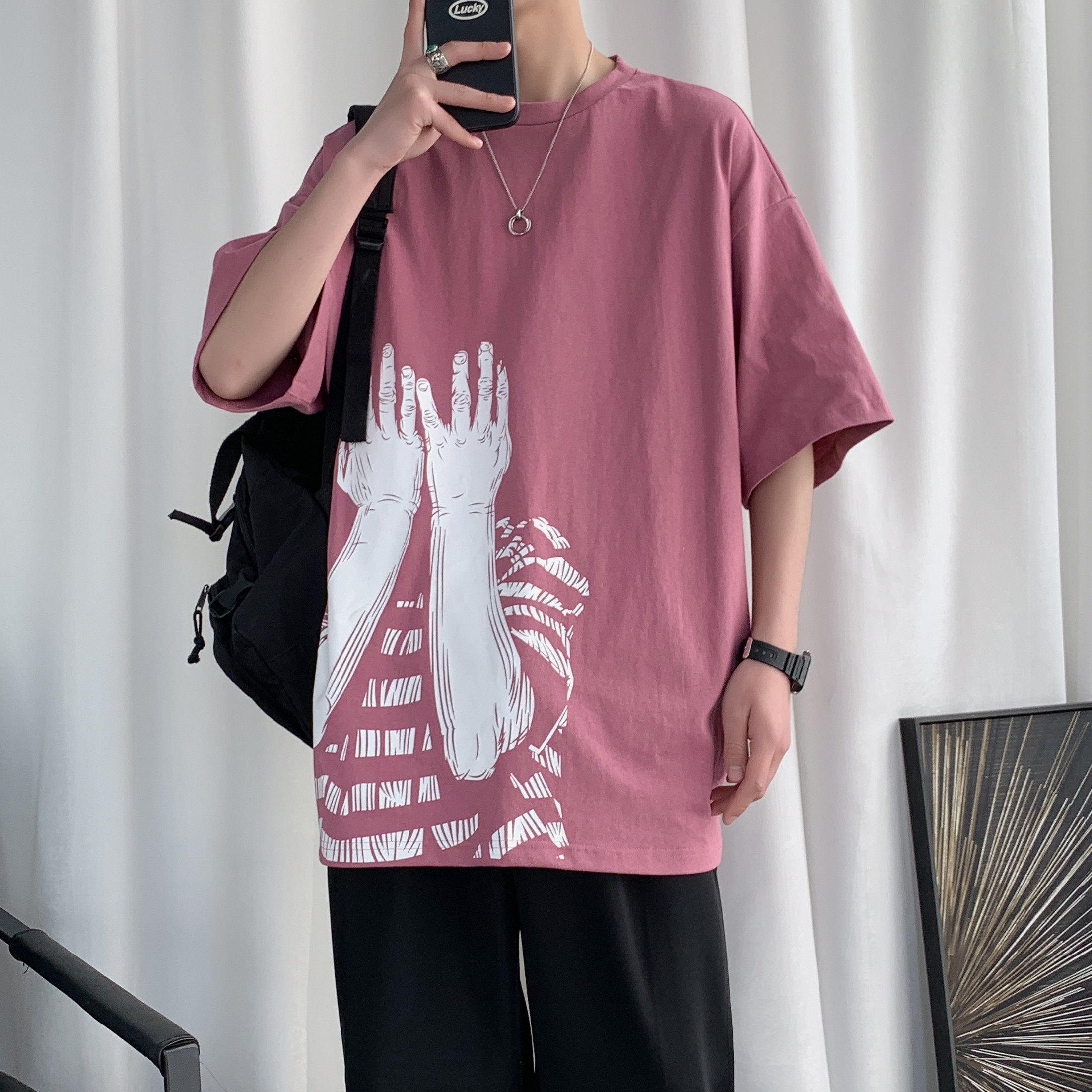 春夏季新款短袖男圆领港风情侣印花纯棉休闲学生中性体恤T65,男装T恤,星座805 (原301D-3)