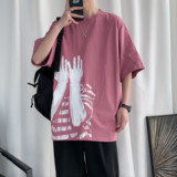 春夏季新款短袖男圆领港风情侣印花纯棉休闲学生中性体恤T65，男装T恤，星座805 (原301D-3)