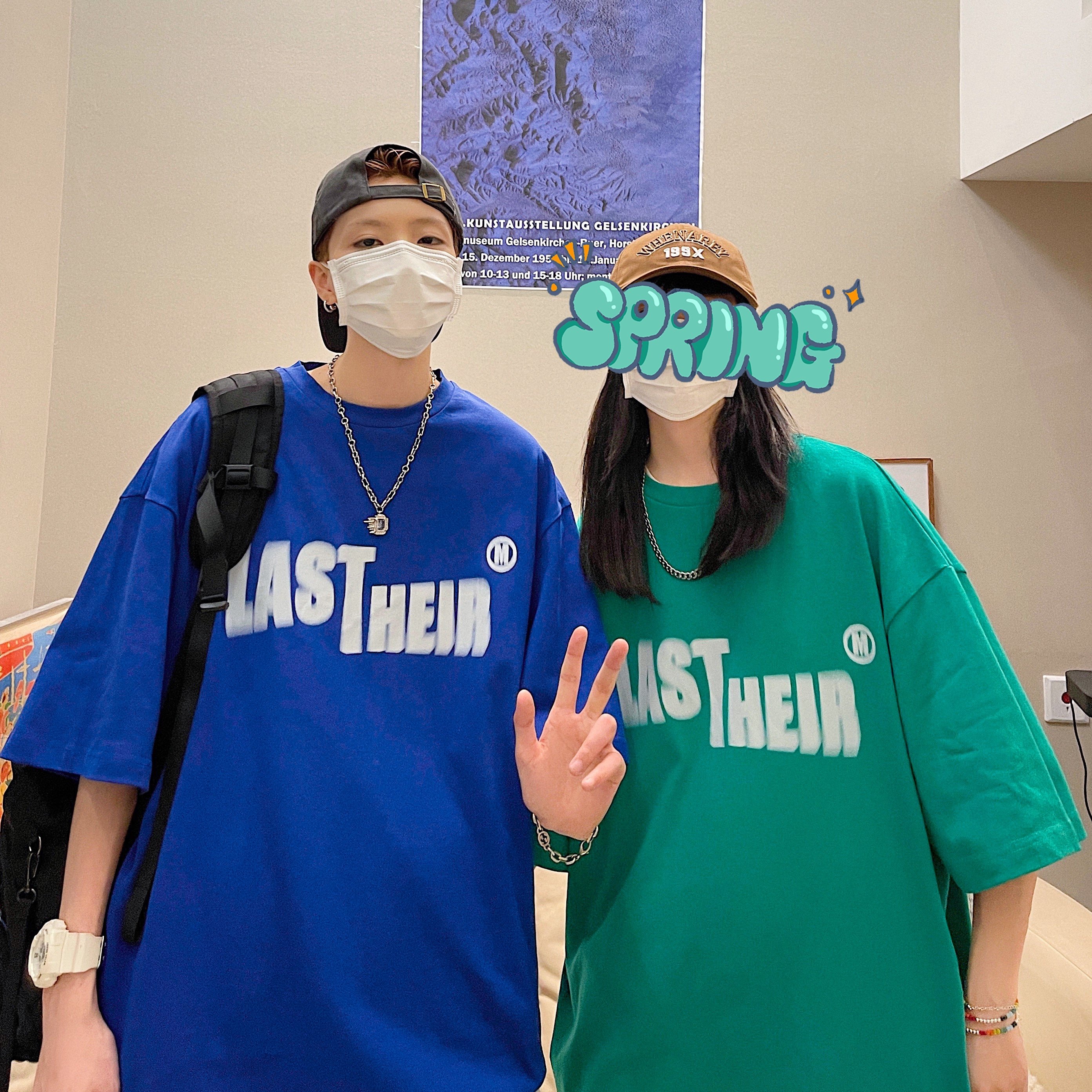 22夏季新款纯棉克莱因蓝宽松印花复古幻影港风短袖Z11图片