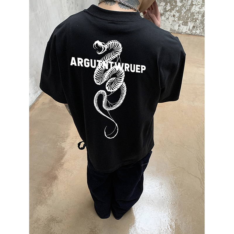 自拍图原创蛇骨架印花设计大重磅T恤AB11-特批25，男装T恤，星座805 (原301D-3)
