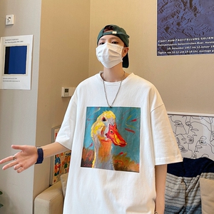 22夏季新款宽松动漫鸭印花中性情侣港风短袖T恤Z13,男装T恤,星座805 (原301D-3)