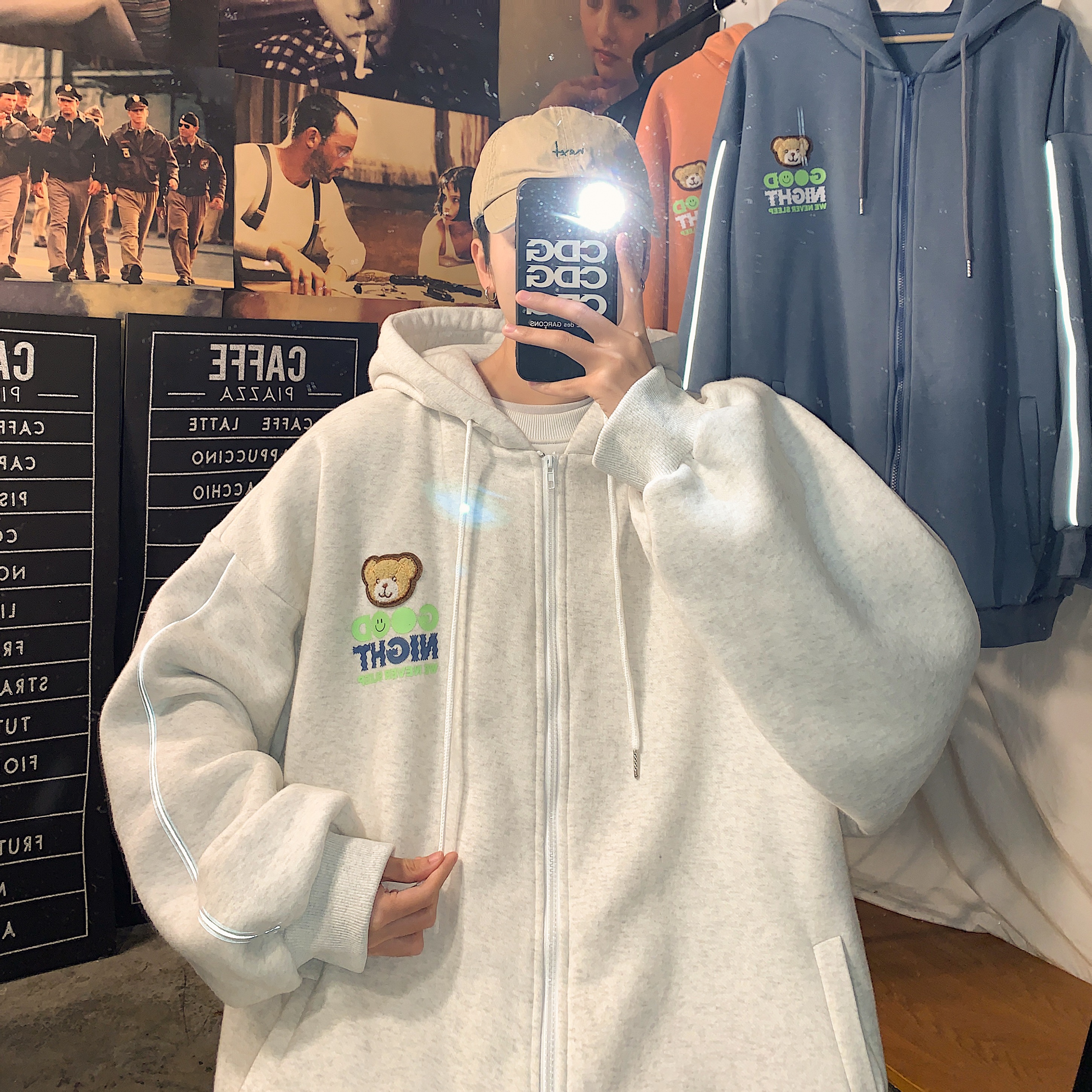 2022冬季加厚纯棉中性港风卫衣学生连帽外套301D-3-KS01加绒，男装卫衣，星座805 (原301D-3)