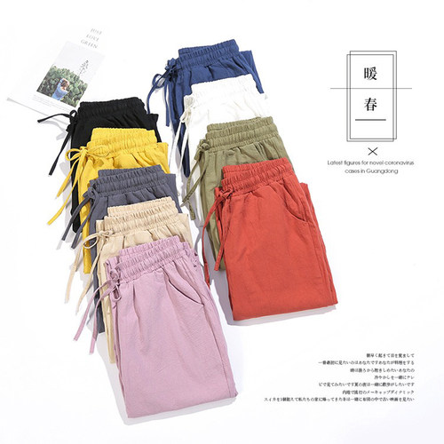 棉麻裤子女小个子春秋薄款纯棉