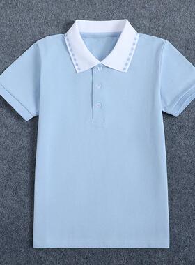 童装校服短袖T恤蓝色POLO衫男童女童幼儿园服中大儿童小学生班服