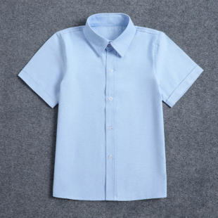 童装校服短袖衬衫浅蓝色夏季男童女童园服班服上衣中大童学生衬衣
