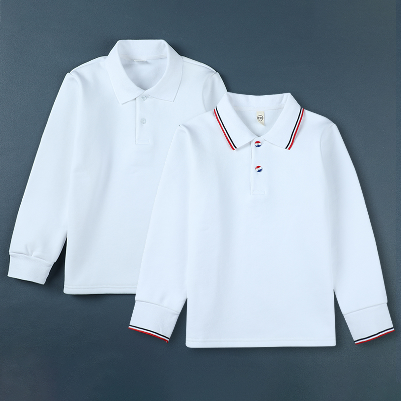 儿童POLO衫长袖童装校服白色T恤