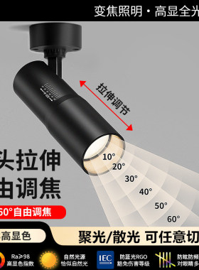 全光谱明装筒灯可调角度客厅家用洗墙走廊过道变焦led可调焦射灯