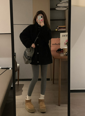 VASSE 和lu一样好穿 显瘦高腰提臀修身弹力山羊绒保暖灰色打底裤