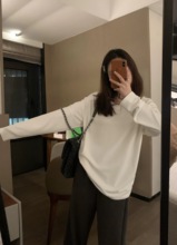 VASSE 云朵磨绒 双面磨毛加厚百搭基础款圆领套头白色长袖T恤打底