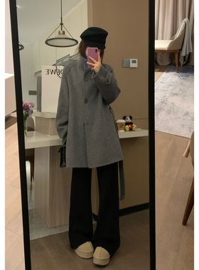 VASSE 松弛设计感 高克重加厚全羊毛双面呢白色立领斗篷毛呢大衣