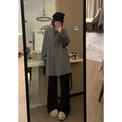 VASSE 松弛设计感 高克重加厚全羊毛双面呢白色立领斗篷毛呢大衣